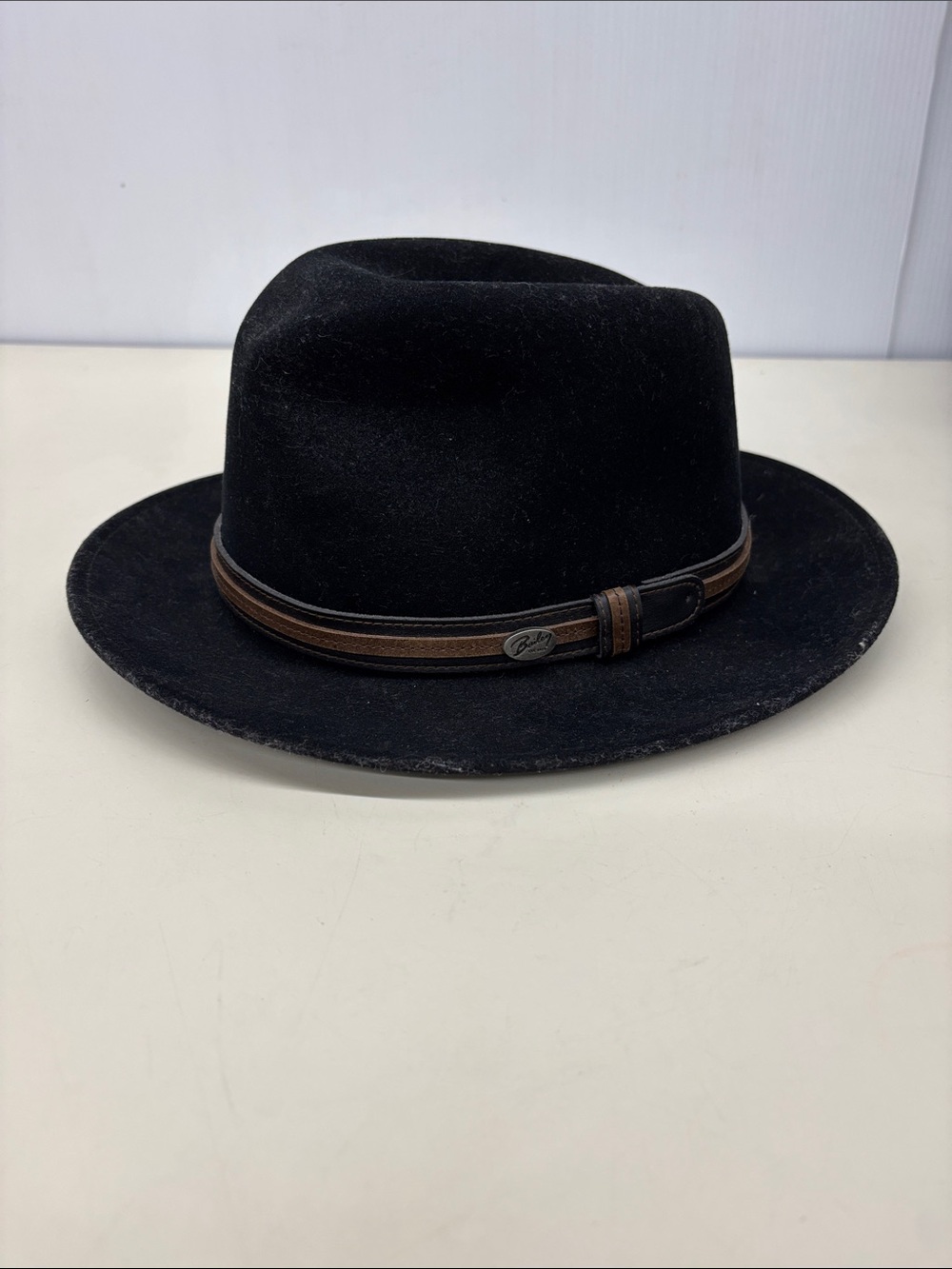 Bailey Hollywood Black Wool Fedora with Brown Leather Band